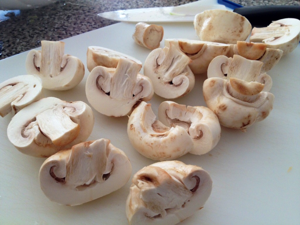 Cut Mushrooms in half once to keep them chunky.